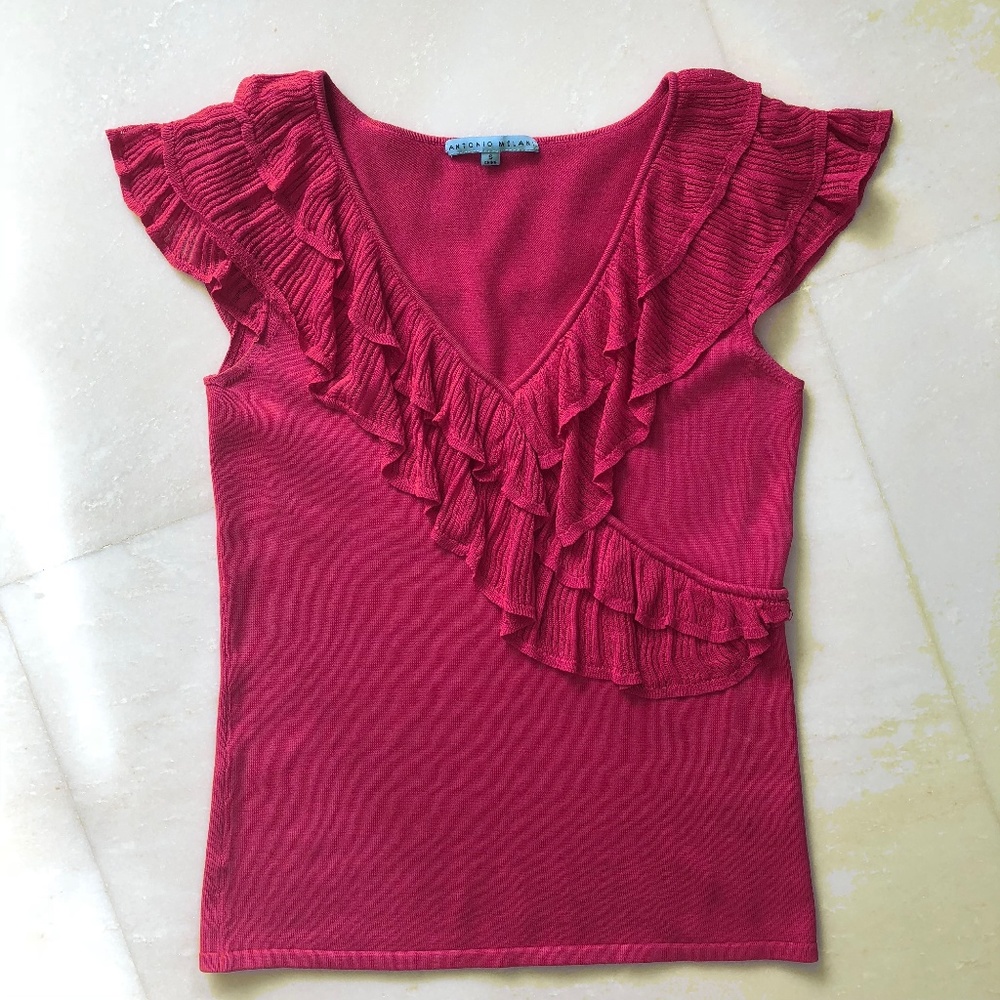 Antonio Melani Pink Silk Ruffle Blouse